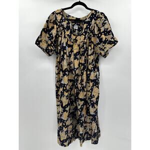 Naqui 100% Cotton Maxi Dress Fish Novelty Print Navy Blue Yellow MuuMuu XL